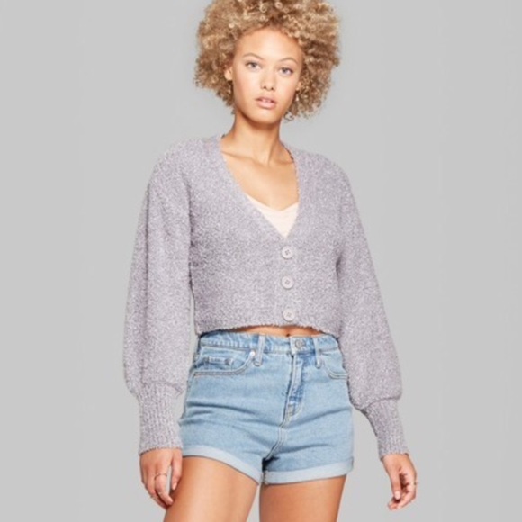 cropped gray cardigan